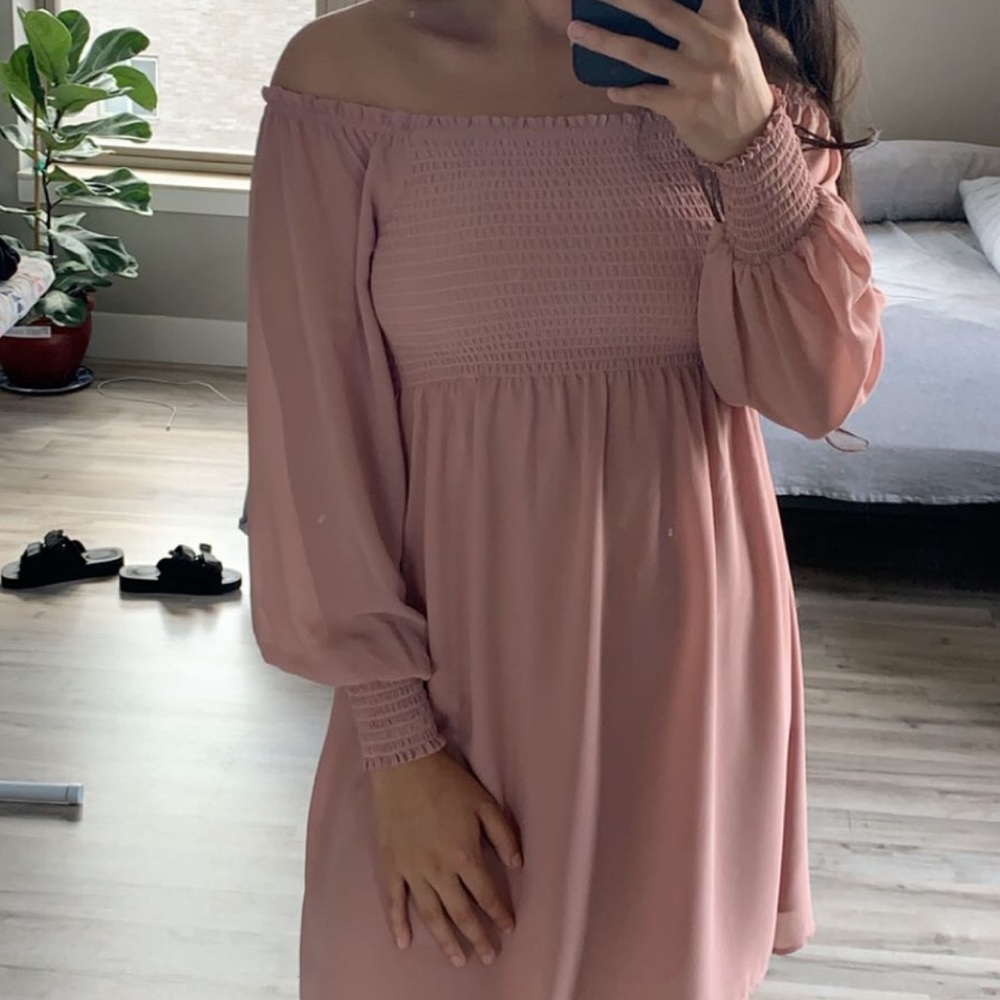 dry goods soprano baby pink off the shoulder dress